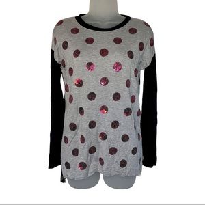 Pink Sequin Circle Gray Black Long Sleeve Tee Kensie XS